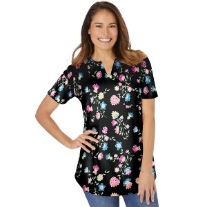 Woman Within Plus Size Notch-Neck Pocket Tee - 1 of 4