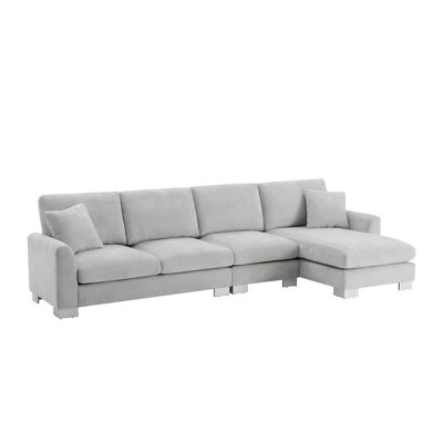 NicBex L-Shaped Chenille Sectional Sofa,5-Seat Couch Set with 2 Pillows and Chaise for Living Room,Apartment,Office,Gray