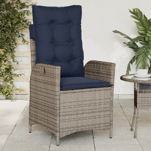 vidaXL Gray Poly Rattan Reclining Patio Chair - Adjustable Outdoor Lounger with Navy Cushions, Weather-Resistant Frame - 1 of 4