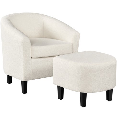 Yaheetech Fabric Accent Arm Chair Barrel Chair with Ottoman for Living Room Ivory