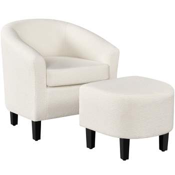 Yaheetech Contemporary Boucle Barrel Chair and Ottoman for Bedroom Living Room Ivory