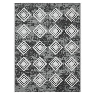 Washable Modern Geometric Grid Rug Non Slip Low Pile Rug Soft Contemporary Throw Floor Cover Foldable Indoor Carpet for Living Room Bedroom