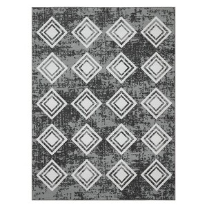 Washable Modern Geometric Grid Rug Non Slip Low Pile Rug Soft Contemporary Throw Floor Cover Foldable Indoor Carpet for Living Room Bedroom - 1 of 4
