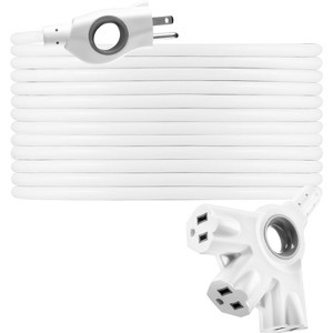 General Electric 50' 3-Outlet EZGrip Grounded Indoor-Outdoor Extension Cord 16AWG White - 1 of 4