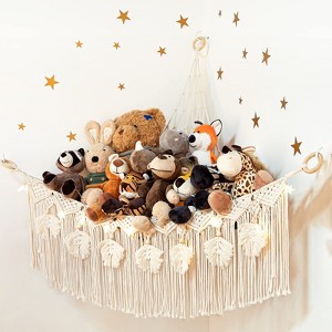 Aoibox Macrame Stuffed Animal Toy Net Hammock with Star Light, Small Plushies Storage for Nursery, Corner Wall Hanging Organizer - 1 of 4