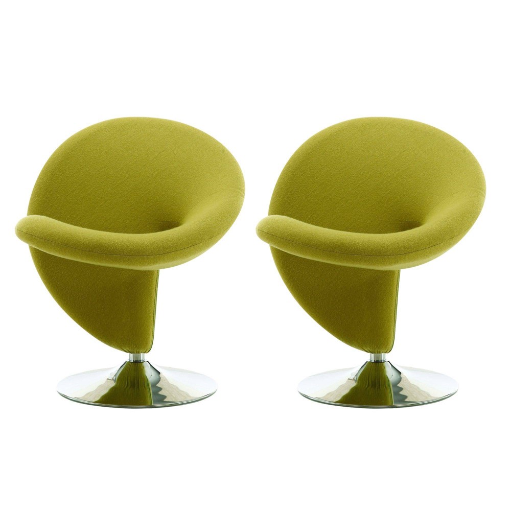 Photos - Coffee Table Set of 2 Curl Wool Blend Swivel Accent Chairs Green - Manhattan Comfort: E