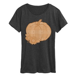 Women's - Instant Message - Muted Plaid Pumpkin Short Sleeve Graphic T-Shirt - 1 of 4
