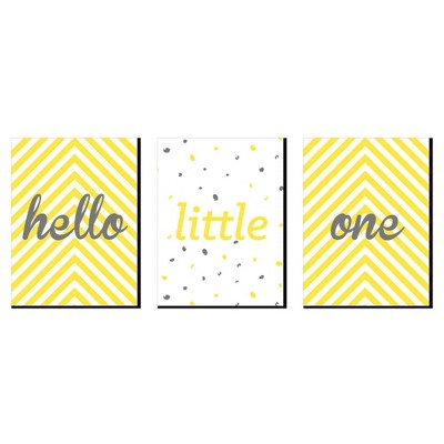 Big Dot of Happiness Hello Little One - Yellow and Gray - Baby Girl or Boy Nursery Wall Art & Kids Room Decor - 7.5 x 10 inches - Set of 3 Prints