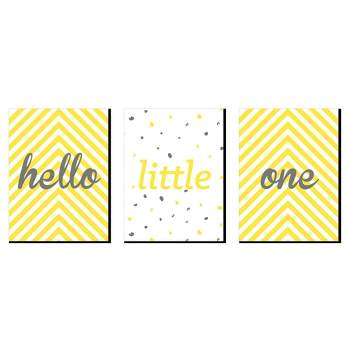 Big Dot of Happiness Hello Little One - Yellow and Gray - Baby Girl or Boy Nursery Wall Art & Kids Room Decor - 7.5 x 10 inches - Set of 3 Prints