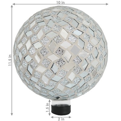 Silver Mirrored Diamond Mosaic Glass Garden Gazing Globe, 10-inch
