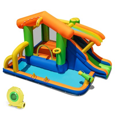 Tangkula 8-in-1 Inflatable Bounce House Water Park w/Slide Water Cannon w/ 480W Blower