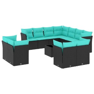 vidaXL 12 Piece Patio Sofa Set with Cushions Black Poly Rattan - 1 of 4