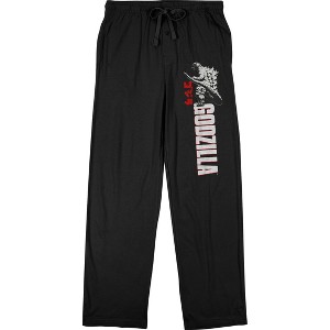 Godzilla Classic Monster and Title Logo Men's Black Drawstring Sleep Pajama Pants - 1 of 3