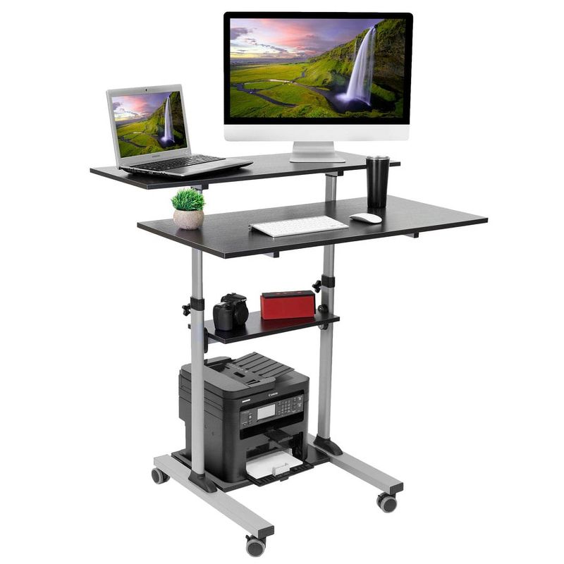 Mount-It! Wide Mobile Stand Up Desk | Height Adjustable Rolling Workstation with 40" Wide Table Tops | Multi-Purpose Rolling Presentation Cart - Gray, 3 of 11