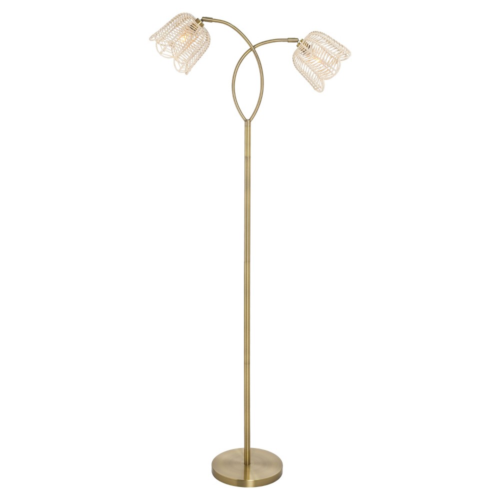 Photos - Floodlight / Street Light 61" Meg Brushed Gold Metal Candlestick Floor Lamp with Rattan Shades - Riv