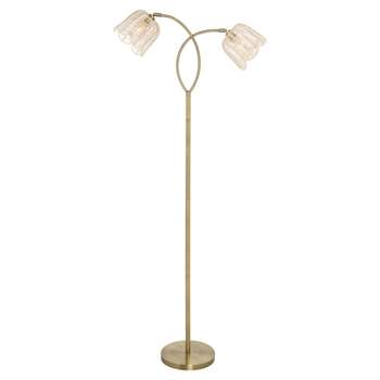 61" Meg Brushed Gold Metal Candlestick Floor Lamp with Rattan Shades - River of Goods