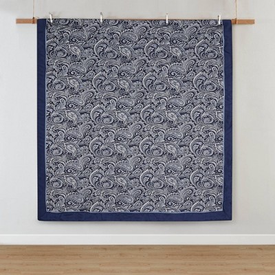 Navy Jacquard Paisley California King Cotton Comforter Set