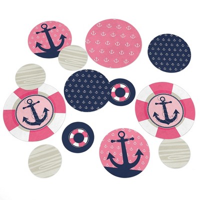 Big Dot of Happiness Ahoy - Nautical Girl - Baby Shower or Birthday Party Giant Circle Confetti - Party Decorations - Large Confetti 27 Count