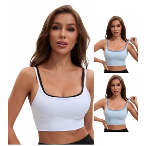 INSPIRE CHIC Women's Double Spaghetti Strap Longline Full Coverage Workout Padded Sports Bras 3 Packs - 1 of 4