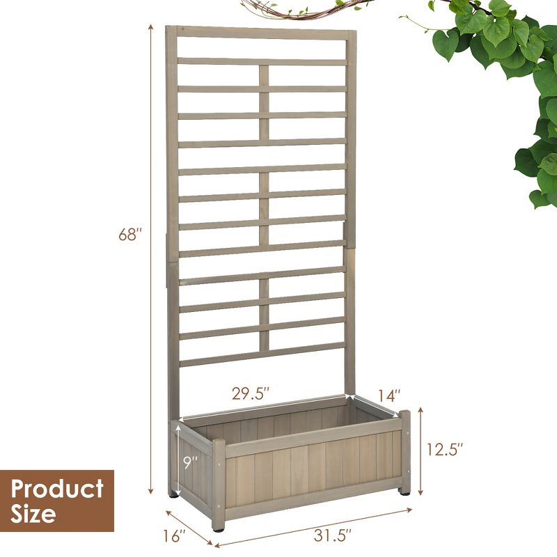 Costway 2PC 68in Wood Planter Box w/Trellis Raised Garden Bed for Climbing Plant, 4 of 11