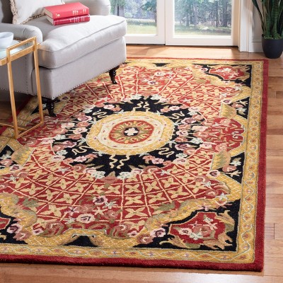 Handmade Black and Burgundy Wool Tufted 6' x 9' Area Rug
