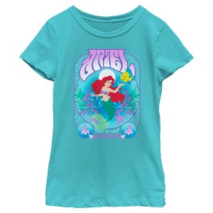 Girl's The Little Mermaid Ariel Flounder Poster T-Shirt - 1 of 4