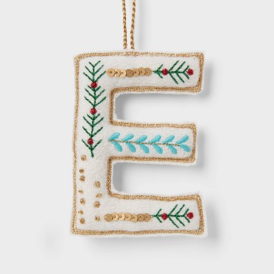 Image of Embroidered Fabric Monogram Letter 'E' Christmas Tree Ornament - Wondershop™