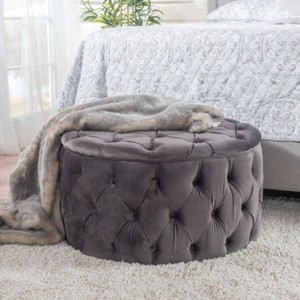Sapphtopaz Ottoman with Velvet Upholstered Elegant Vanity Stool with Button-Tufted, Versatile Foot Stool for Living Room, Bedroom - 1 of 4