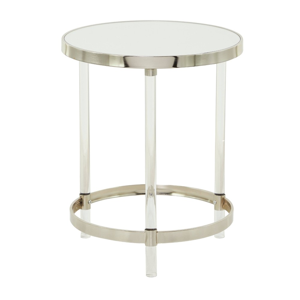 Contemporary Metal Accent Table Silver - Olivia & May: Brushed Nickel, Martini Style, 18" Round, No Assembly Required