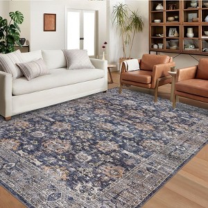 Machine Washable Rug Ultra Thin Area Rug Non Slip Vintage Rug Foldable Stain Resistant Rugs for Living Room Bedroom Indoor Low Pile Carpet - 1 of 4