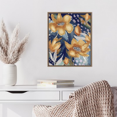 Golden Floral and Silver Petals Beaded Framed Canvas Wall Art