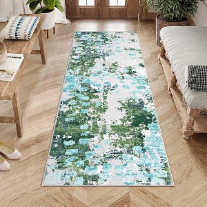 Modern Abstract Rug Machine Washable Throw Rug Boho Chic Abstract Watercolor Design Area Rug - 1 of 4
