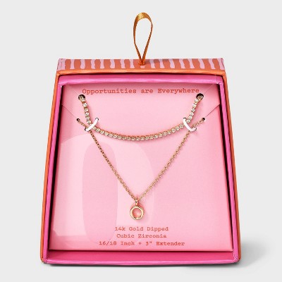 14K Gold Dipped Cubic Zirconia Initial Necklace Set 2pc - A New Day™ Gold
