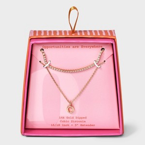 14K Gold Dipped Cubic Zirconia Initial Necklace Set 2pc - A New Day™ Gold - 1 of 3