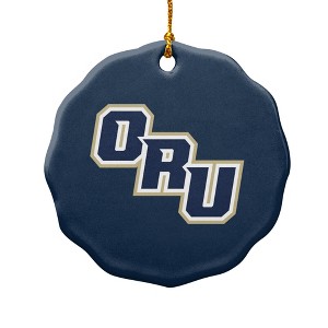 Oral Roberts University Primary Logo Porcelain Scalloped Holiday Christmas Tree Ornament  2.8" (7.1 cm) - 1 of 4