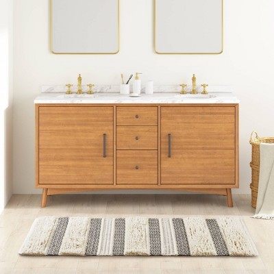 Nordic Beige and Brown Shaggy Patterned Bathroom Rug