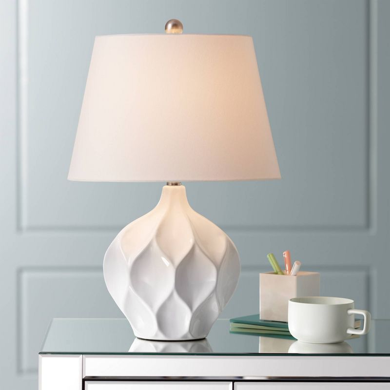 360 Lighting Dobbs Modern Mid Century Accent Table Lamp 22 1/2" High White Glaze Geometric Ceramic Oval Shade for Bedroom Living Room Bedside Office, 2 of 10