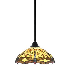 Toltec Lighting Any 1 - Light Pendant in  Matte Black with 16" Amber Dragonfly Art Glass Shade - 1 of 1