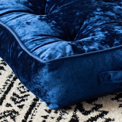 Navy Velvet Tufted Square Floor Pillow with Handle