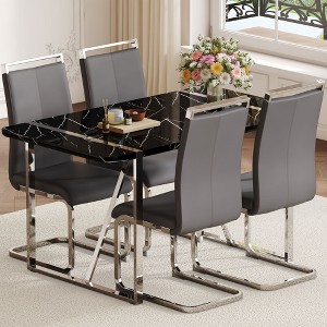 NicBex Dining Table Set for 4 Rustic Industrial Rectangular Dining Table with MDF Tabletop with 4 PU Chairs for Kitchen - 1 of 4