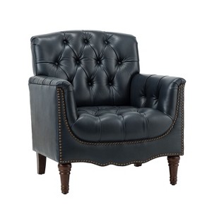 Enrique Traditional Genuine Leather Armchair with Turned Legs| ART OF LIVING DESIGNS - 1 of 4