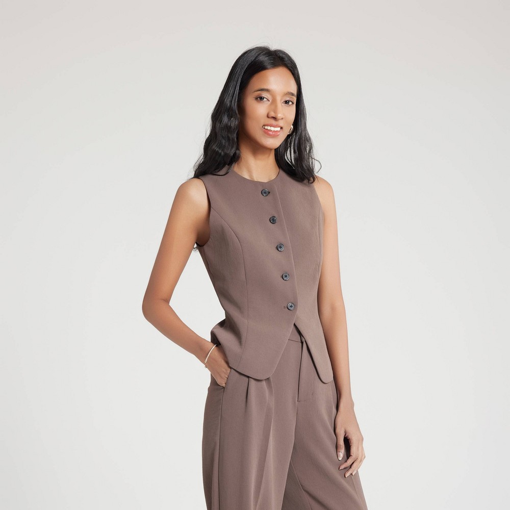 Women's Long Waistcoat Vest - A New Day™ Brown XS