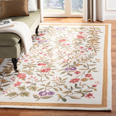 Ivory Floral Hand-Hooked Wool 6' x 9' Area Rug