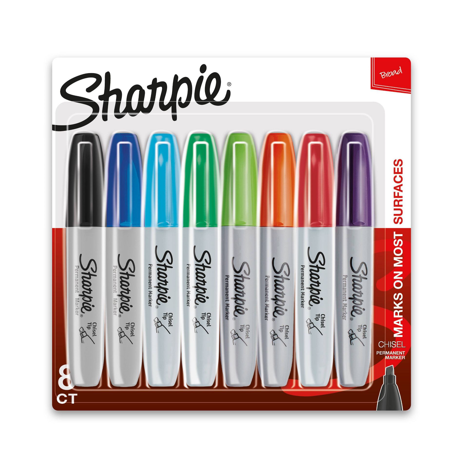 Sharpie 8pk Permanent Markers Chisel Tip Multicolored: Bold Thick Markers for Art & Office, Quick Drying, Water-Resistant