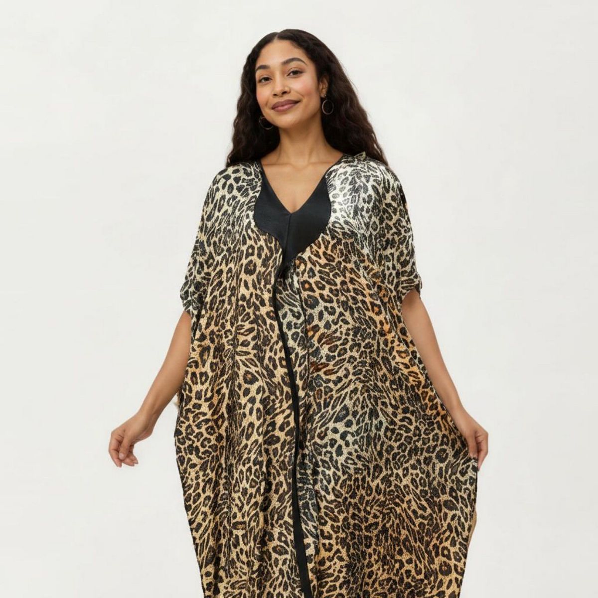 Anna-Kaci Women's Abstract Print Maxi Kaftan Dress with Contrast Trim and Relaxed Flowy Silhouette - thumbnail 9