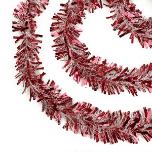 Northlight 50' x 4" Unlit Red Snowblush Wide Cut Christmas Tinsel Garland - 1 of 3