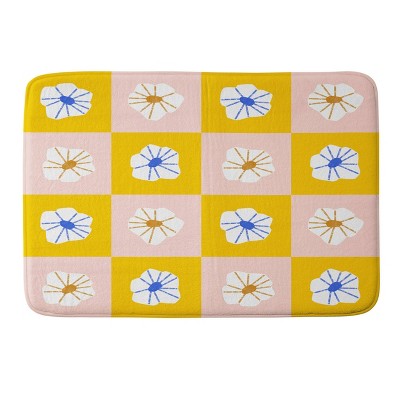 Maritza Lisa Checkered Flowers Bath Rug Yellow - Deny Designs : Target