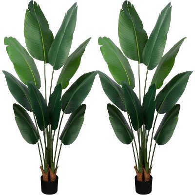 MaseiKar Artificial Bird of Paradise Plant 5 Ft Tall Fake Banana Leaf Plant for Indoors and Outdoors, Faux Palm Tree with Plastic Pot for Home Decor