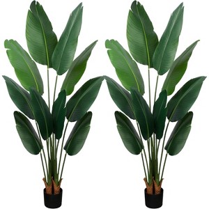 Boersma Artificial Bird of Paradise Plant Fake Banana Leaf Plant for Indoors and Outdoors, Faux Palm Tree with Plastic Pot for Office, 2 Pack - 1 of 4