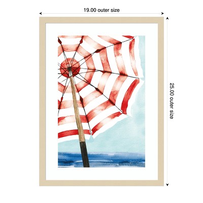 Red and White Striped Beach Umbrella Framed Wall Art Print